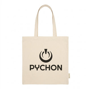 Bolsa PYCHON de algodón reciclado en color natural sobre fondo blanco